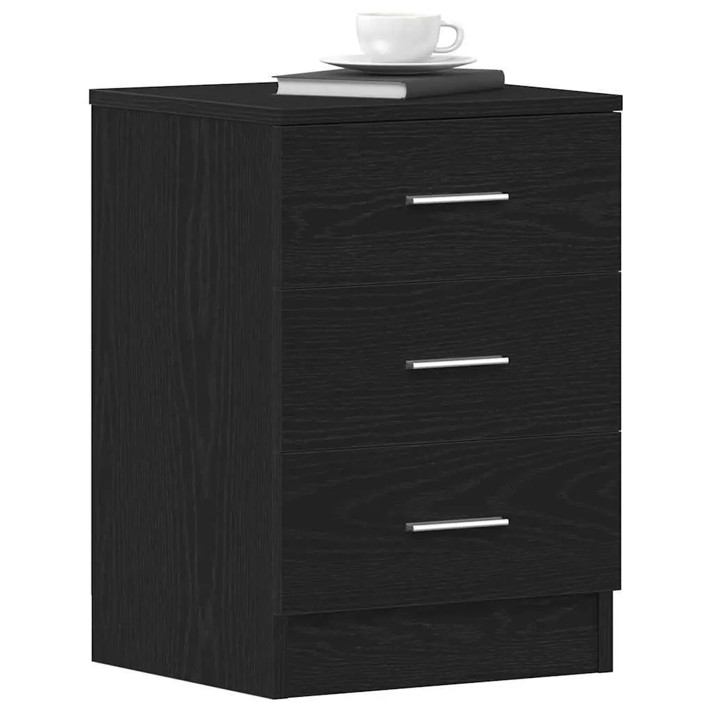 Bedside Cabinets Black Engineered Wood 38x35x55 cm 2 Piece Nightstand Storage