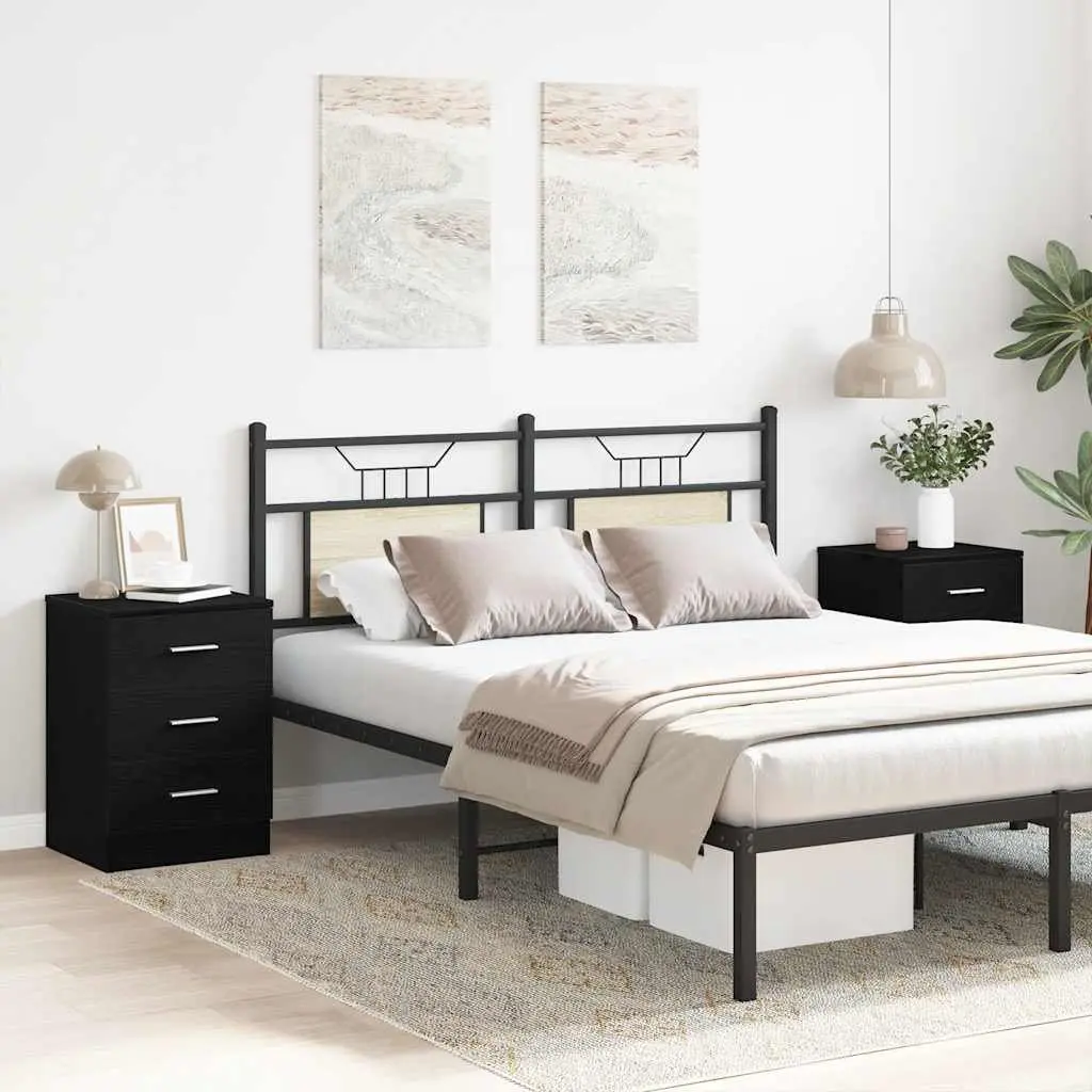 Bedside Cabinets Black Engineered Wood 38x35x55 cm 2 Piece Nightstand Storage