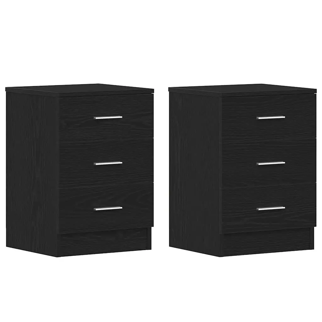 Bedside Cabinets Black Engineered Wood 38x35x55 cm 2 Piece Nightstand Storage
