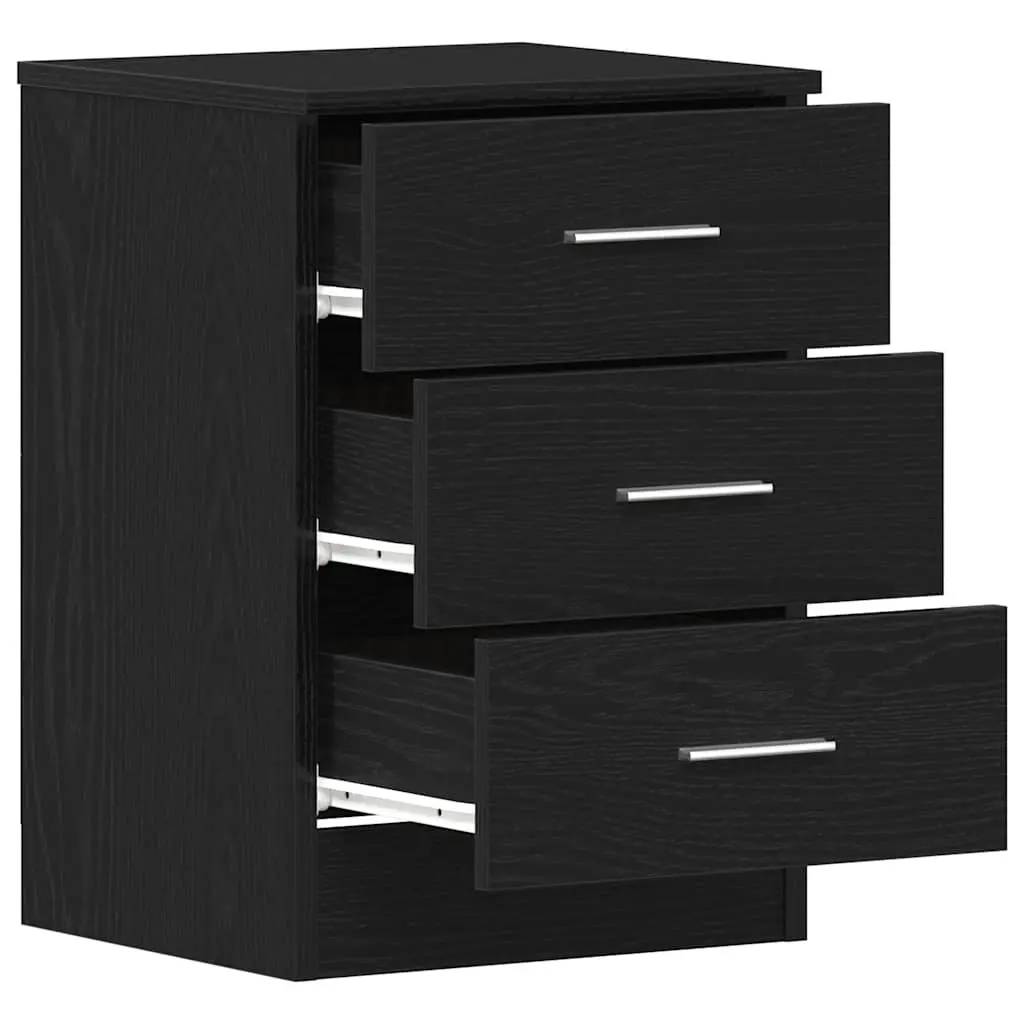 Bedside Cabinets Black Engineered Wood 38x35x55 cm 2 Piece Nightstand Storage
