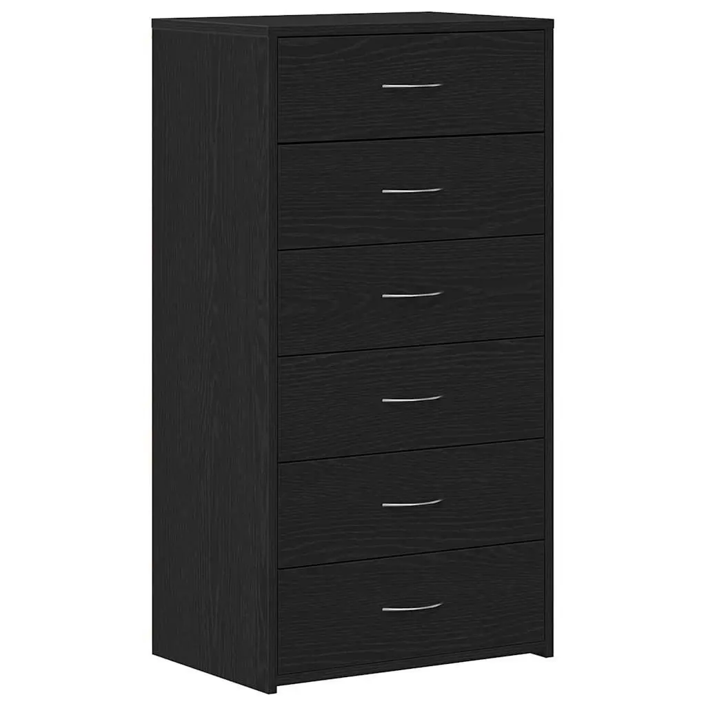Sideboard Cabinet Black Oak 6 Drawers Engineered Wood Storage Buffet Furniture