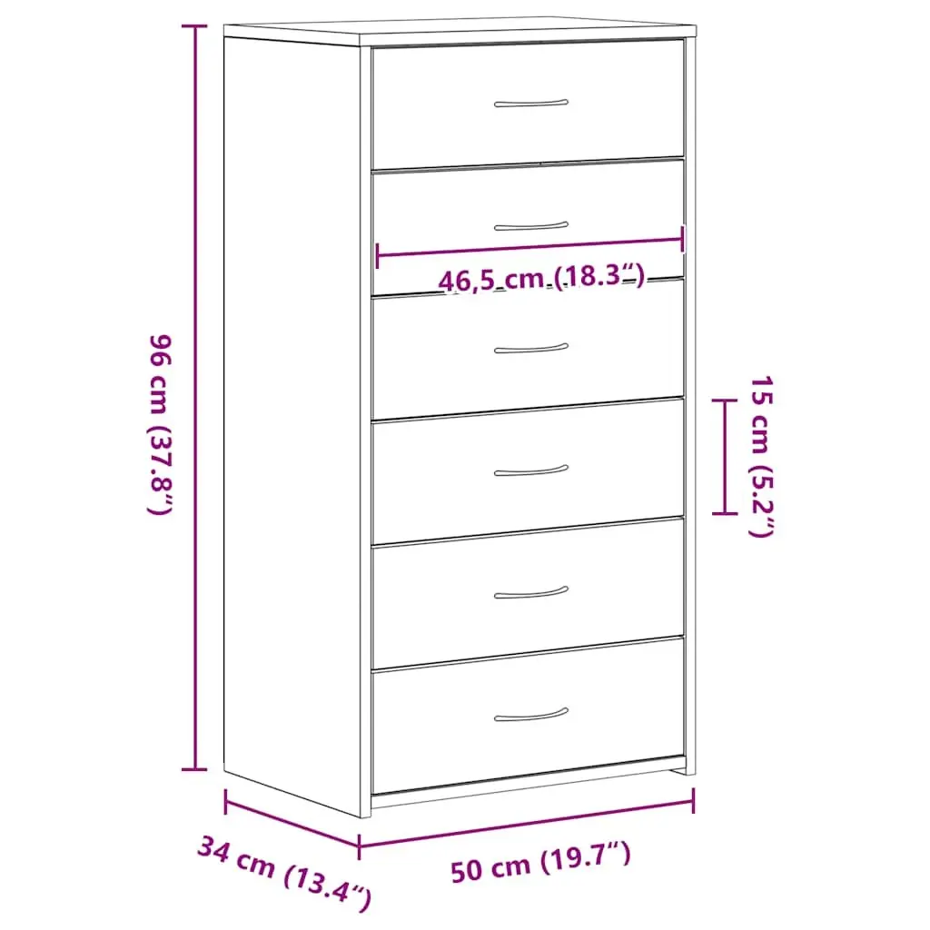 Sideboard Cabinet Black Oak 6 Drawers Engineered Wood Storage Buffet Furniture