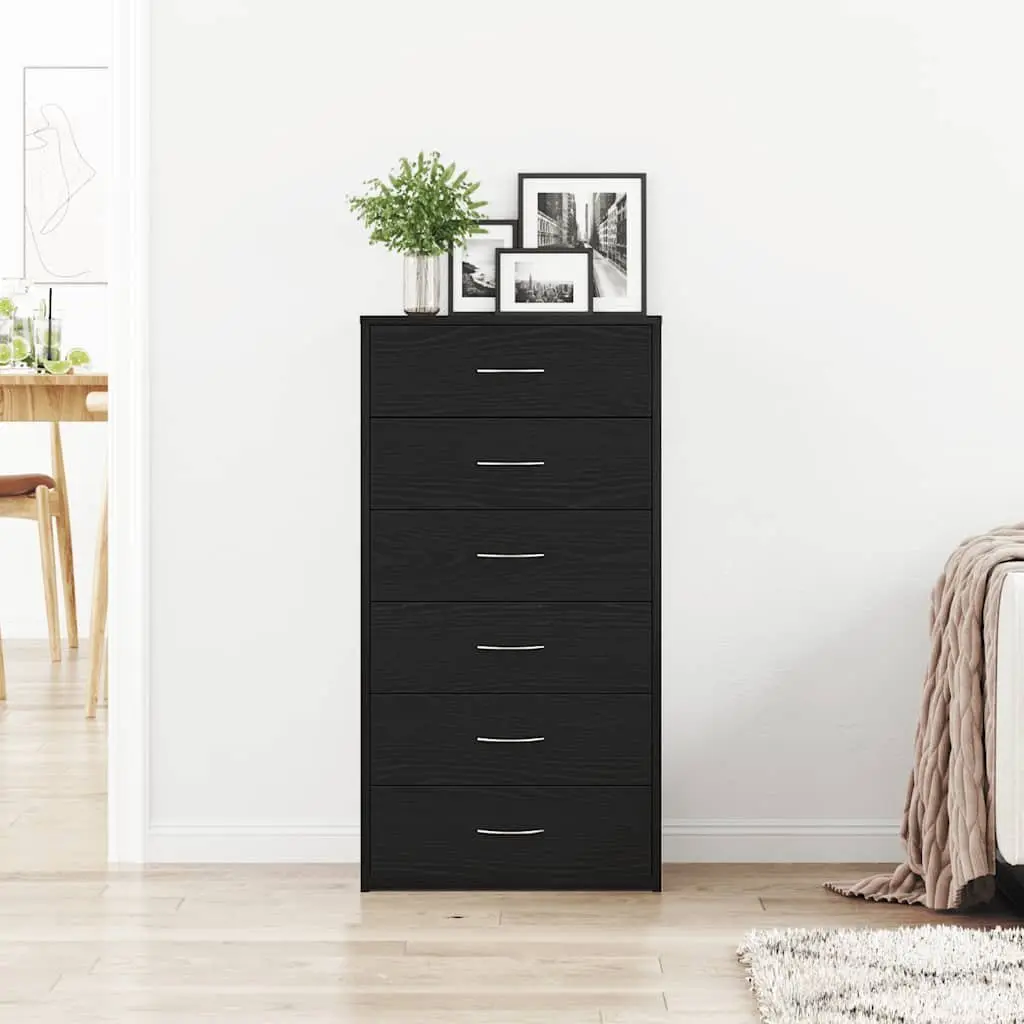 Sideboard Cabinet Black Oak 6 Drawers Engineered Wood Storage Buffet Furniture
