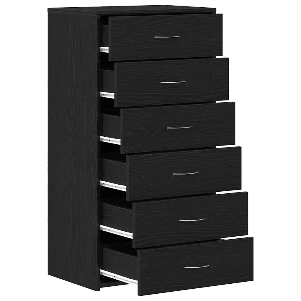 Sideboard Cabinet Black Oak 6 Drawers Engineered Wood Storage Buffet Furniture