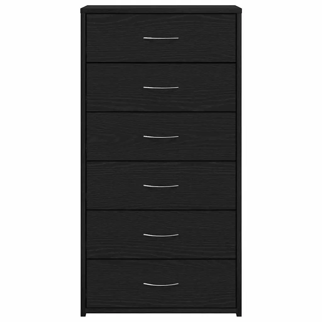 Sideboard Cabinet Black Oak 6 Drawers Engineered Wood Storage Buffet Furniture
