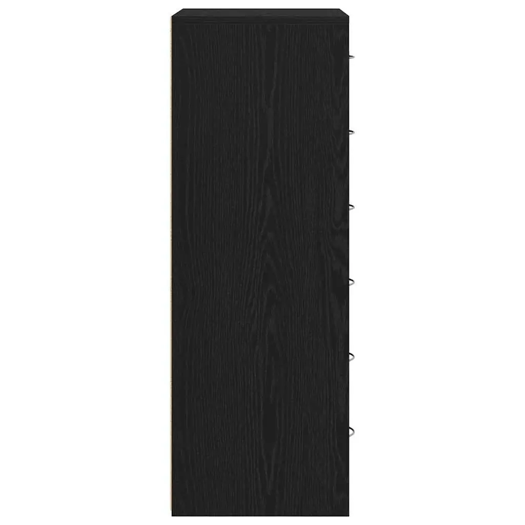 Sideboard Cabinet Black Oak 6 Drawers Engineered Wood Storage Buffet Furniture