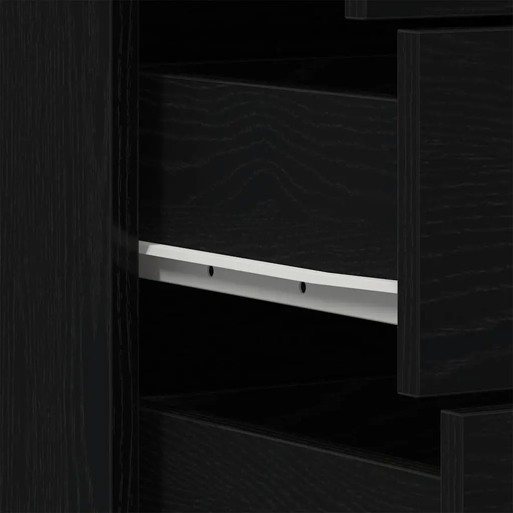 Sideboard Cabinet Black Oak 6 Drawers Engineered Wood Storage Buffet Furniture