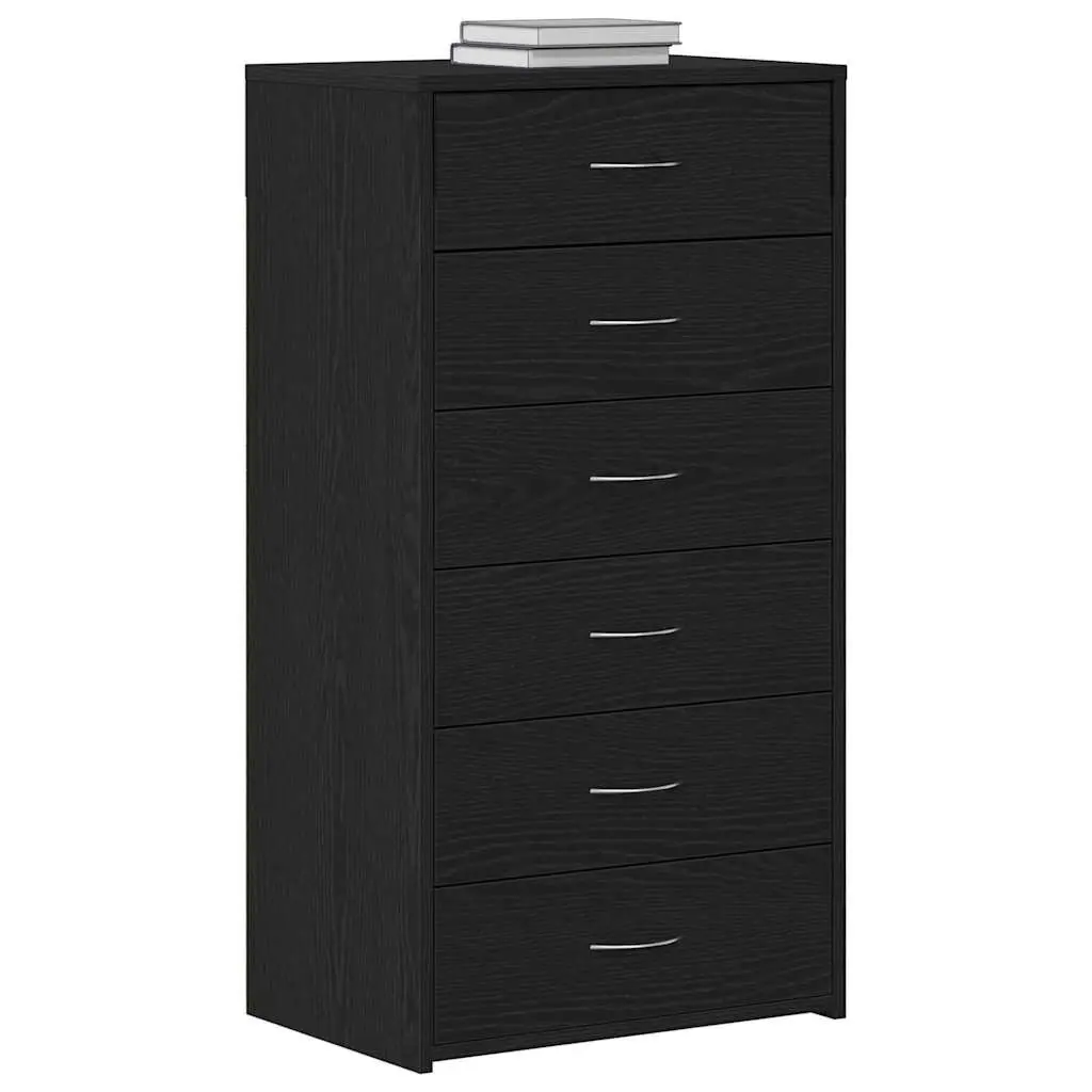 Sideboard Cabinet Black Oak 6 Drawers Engineered Wood Storage Buffet Furniture