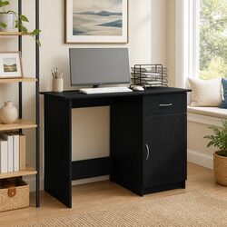 Compact Black Engineered Wood Desk for Home Office