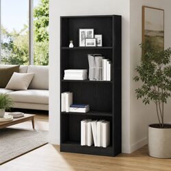 Black Oak Bookshelf 60x24x143cm for Modern Living Spaces