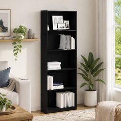 Freestanding Black Oak Modern Bookshelf for Living Rooms