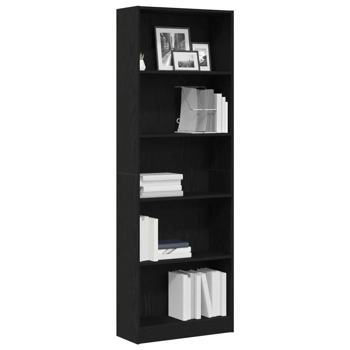 Bookshelf Modern Freestanding Black Oak Engineered Wood Storage Unit 60 x 24 x 176 cm