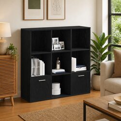 7-Compartment Book Cabinet in Black Oak