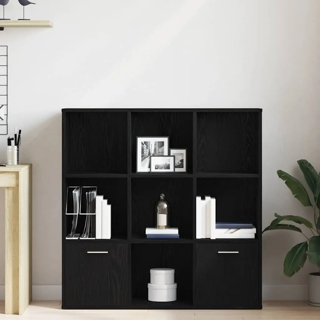 7-Compartment Book Cabinet in Black Oak
