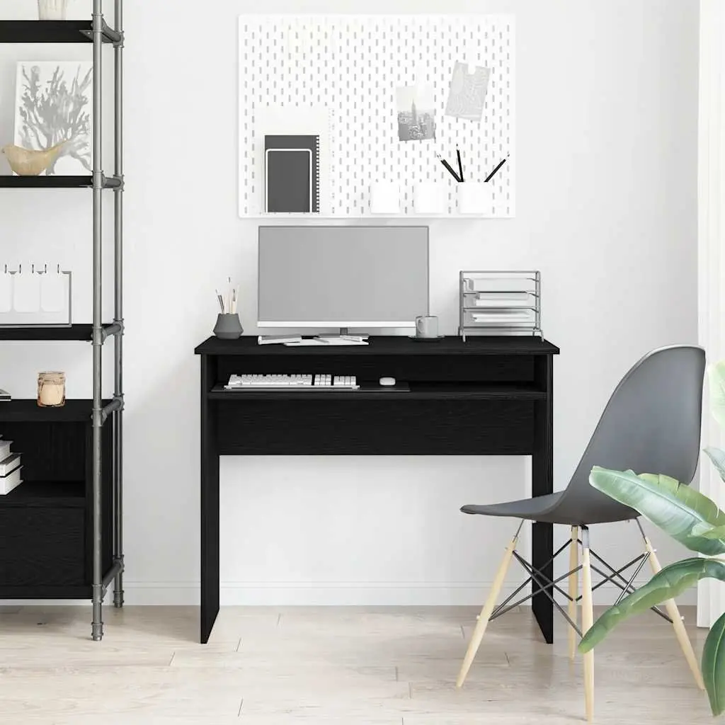 Black Oak Desk 90x50x74cm Office Study Gaming Workspace Engineered Wood Storage
