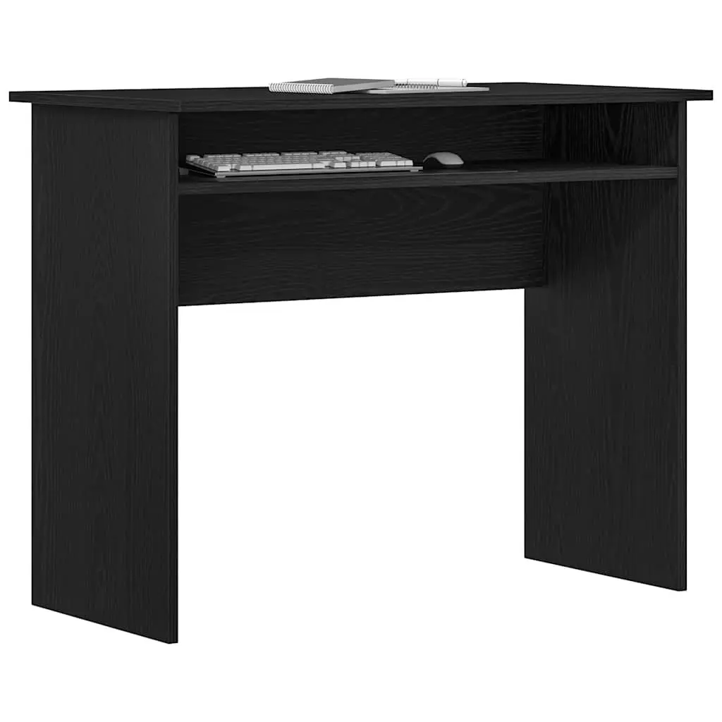 Black Oak Desk 90x50x74cm Office Study Gaming Workspace Engineered Wood Storage