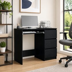 Stylish Black Office Desk with Storage 90x45x76 cm