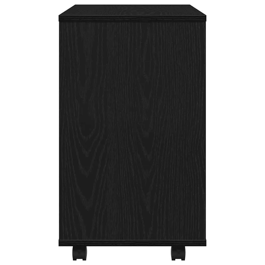 Black Oak Side Table with 2-Tier Storage and Wheels