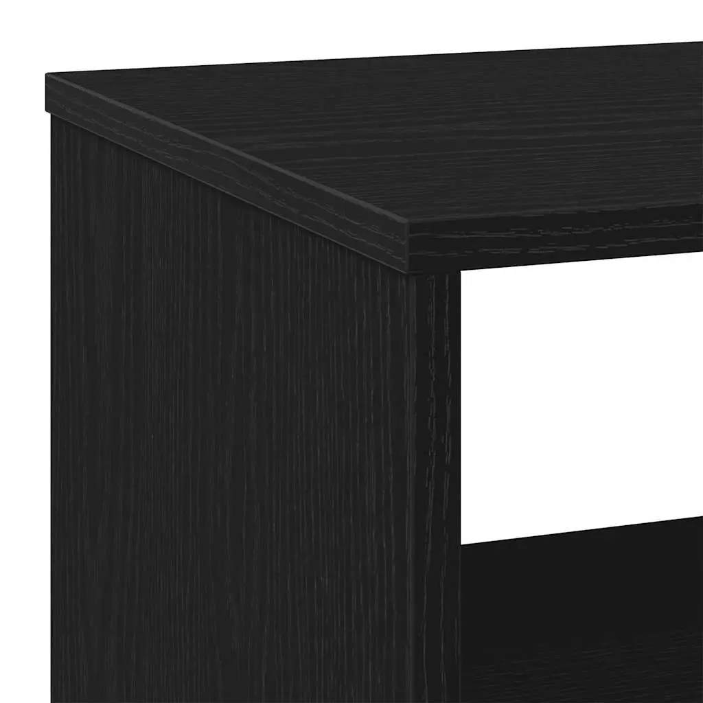 Black Oak Side Table with 2-Tier Storage and Wheels