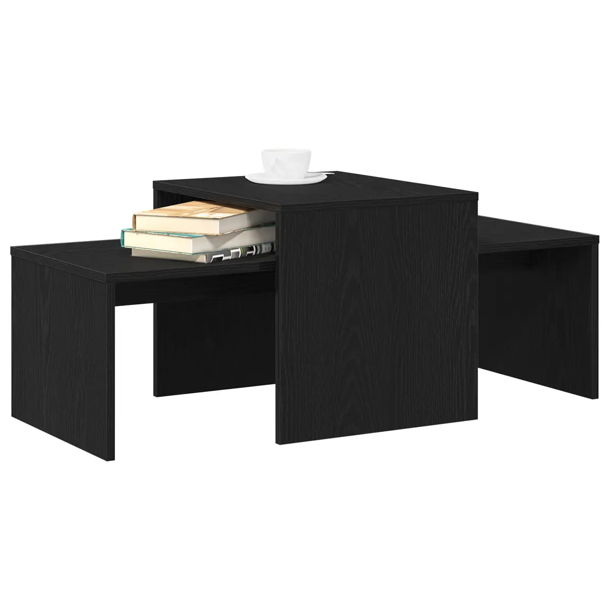 Nesting Coffee Tables Set Black Oak Modern Engineered Wood Indoor Furniture