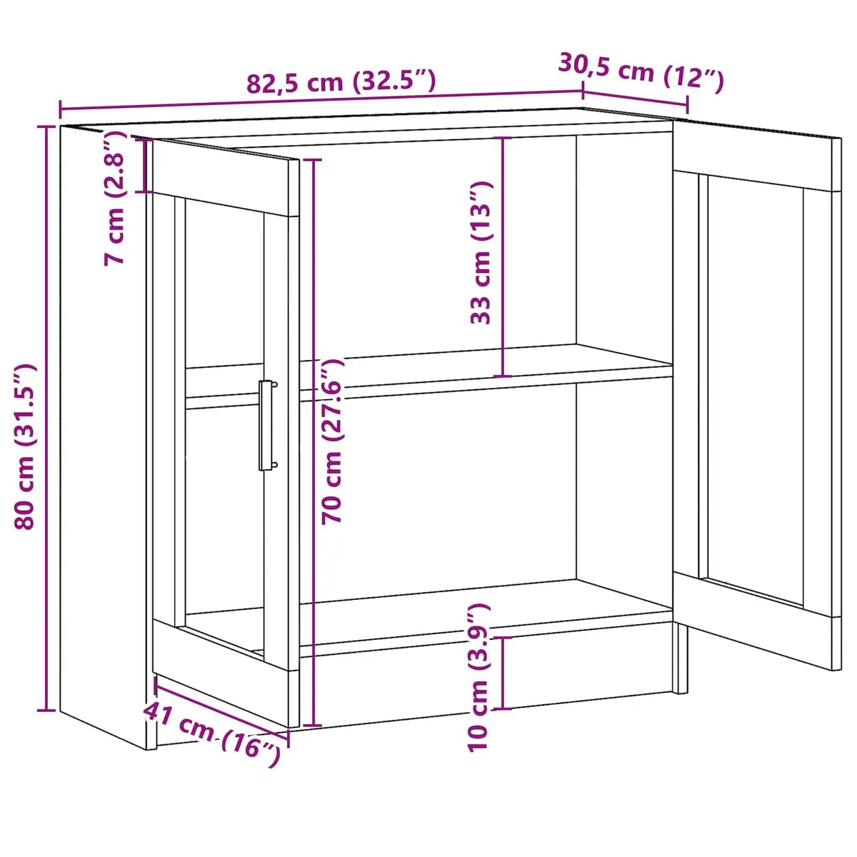 Black Oak Book Cabinet 82.5 x 30.5 x 80 cm