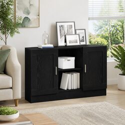Black Oak Storage Cabinet Sideboard 120x30.5x70cm