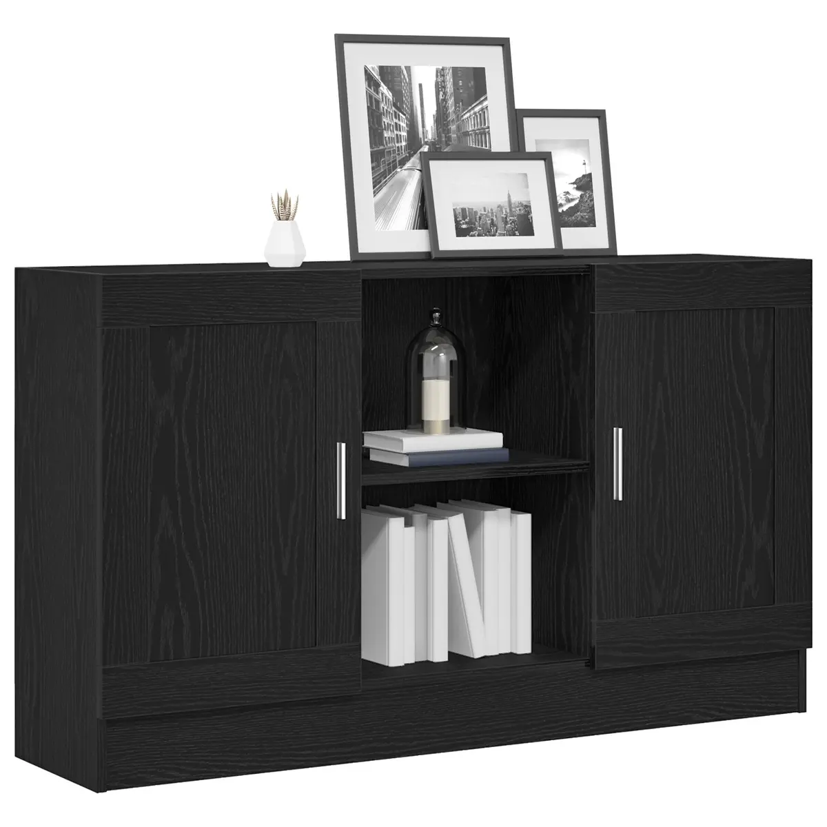 Sideboard Black Oak Storage Cabinet 120x30.5x70cm Engineered Wood