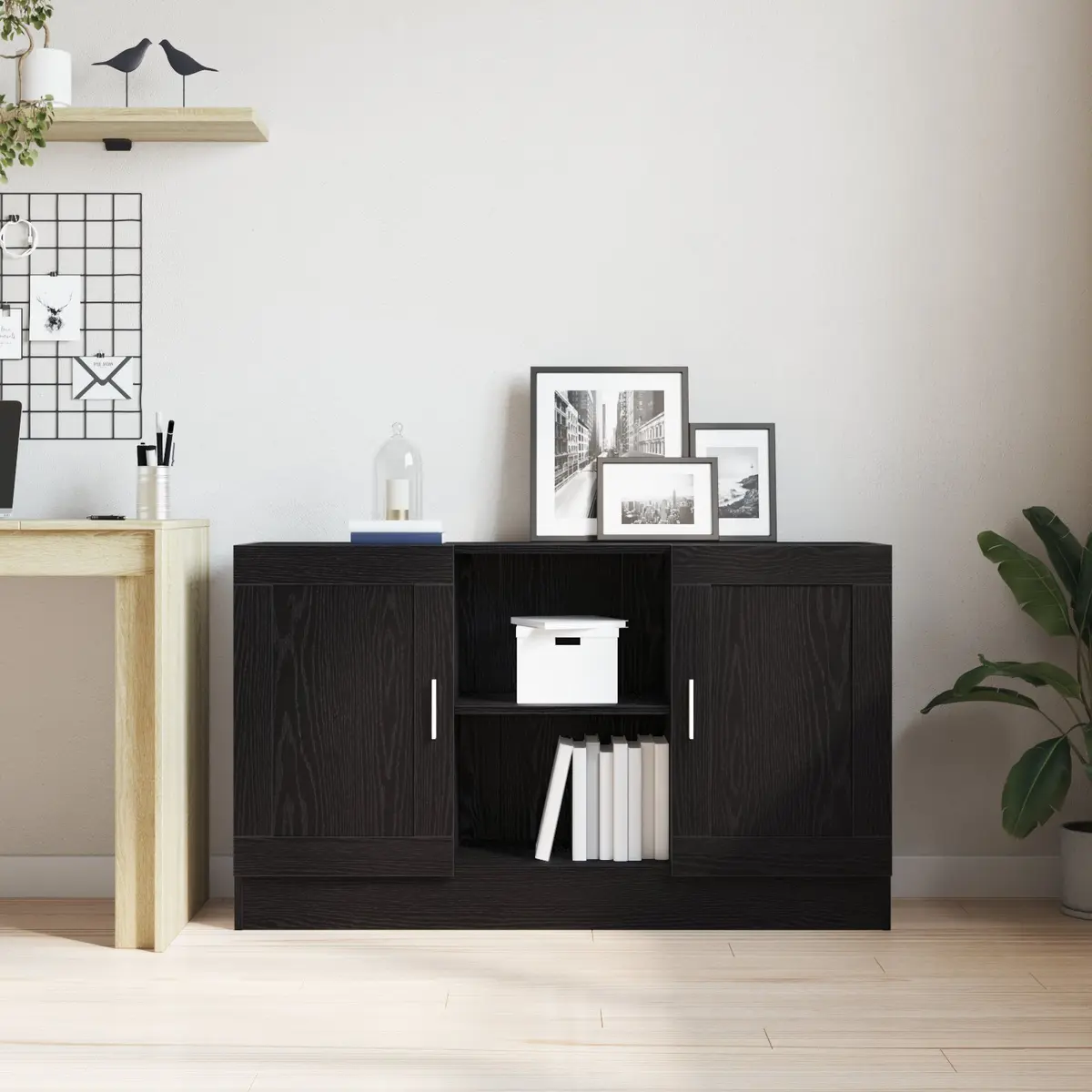 Sideboard Black Oak Storage Cabinet 120x30.5x70cm Engineered Wood