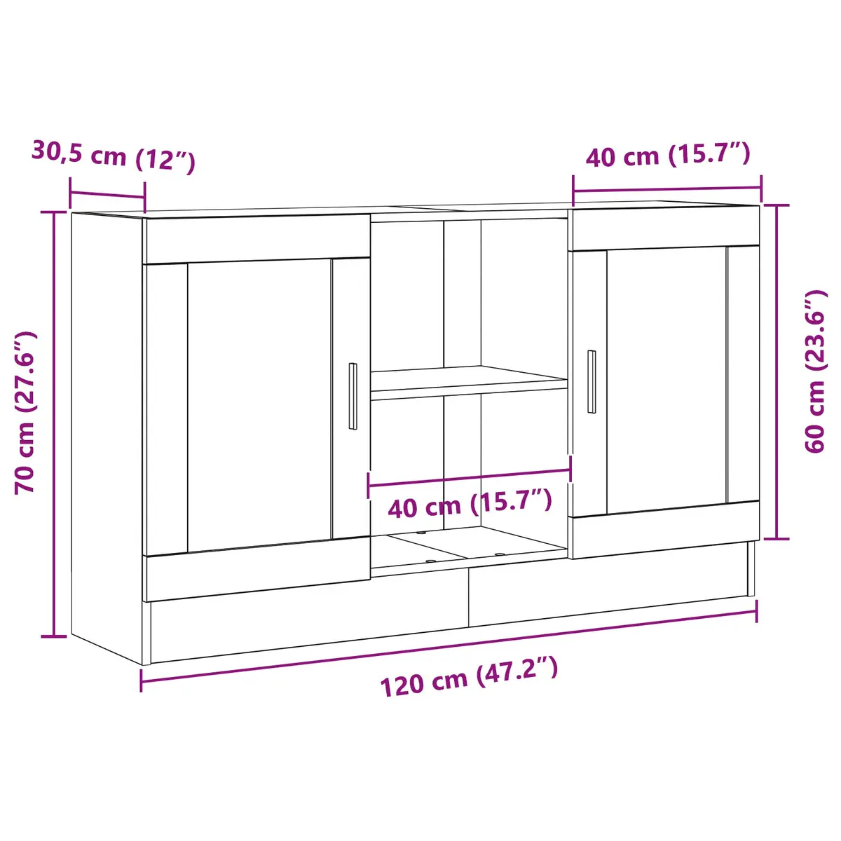Sideboard Black Oak Storage Cabinet 120x30.5x70cm Engineered Wood