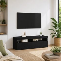Inviting Black Oak TV Cabinet with LED Lighting 120cm