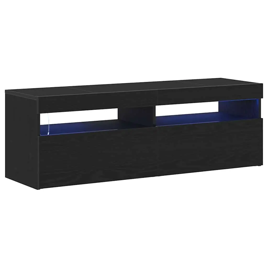 TV Cabinet Modern Black Oak 120cm Engineered Wood with LED Lighting