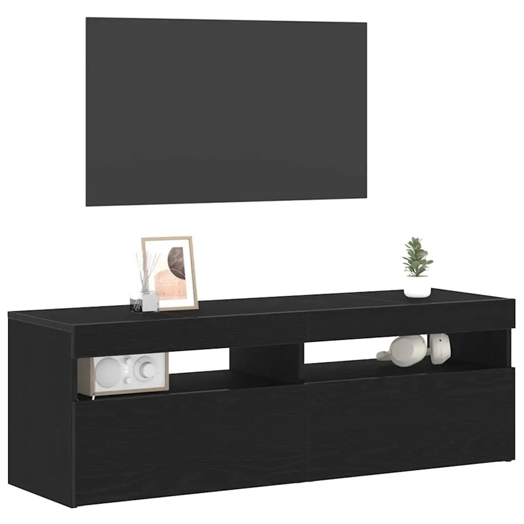 TV Cabinet Modern Black Oak 120cm Engineered Wood with LED Lighting