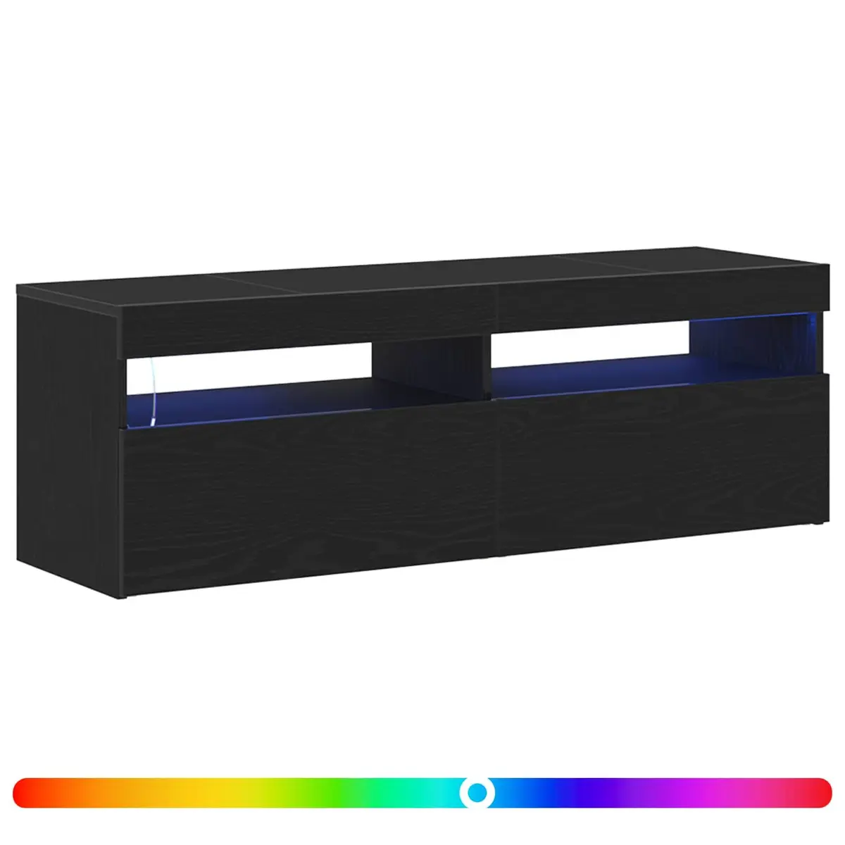 TV Cabinet Modern Black Oak 120cm Engineered Wood with LED Lighting
