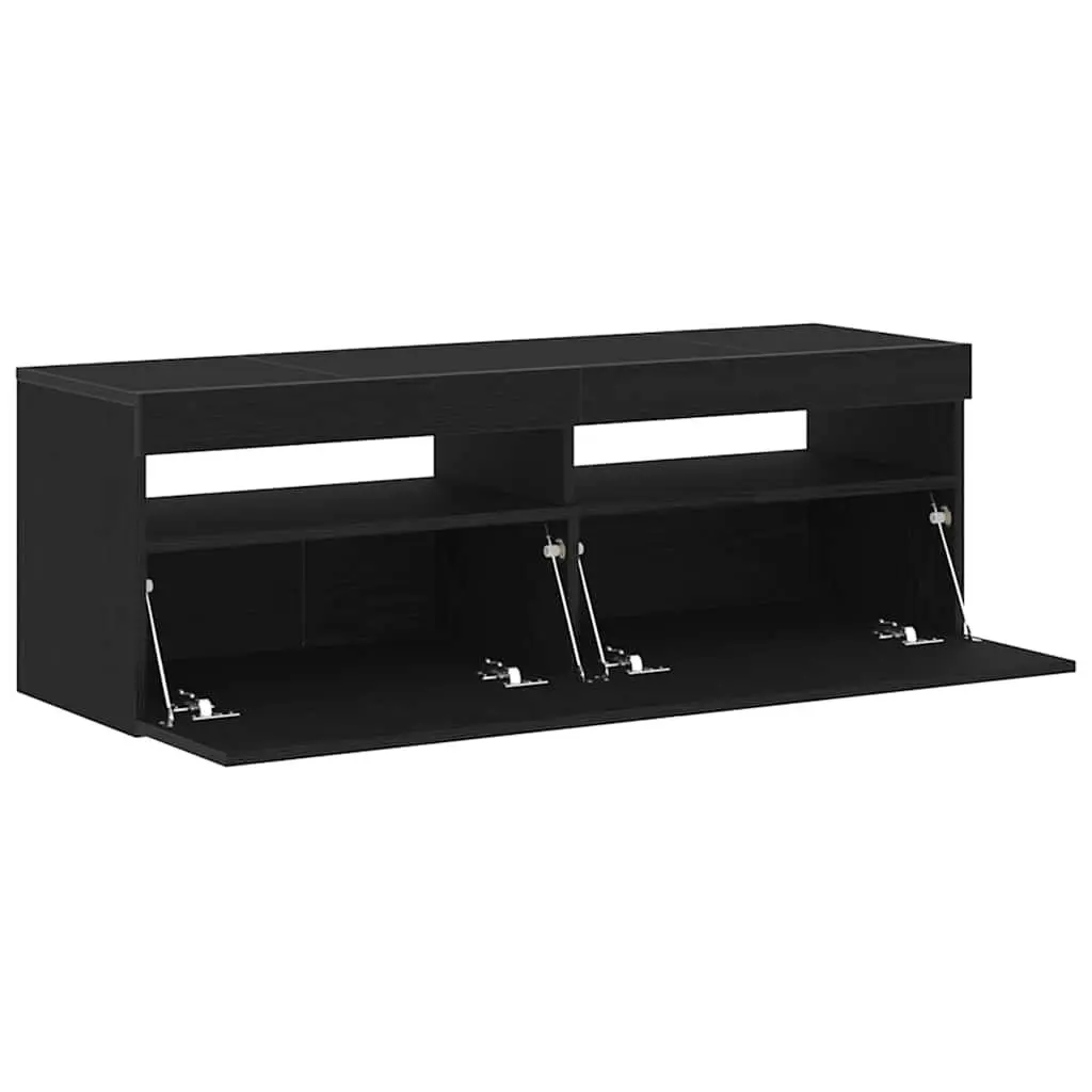 TV Cabinet Modern Black Oak 120cm Engineered Wood with LED Lighting
