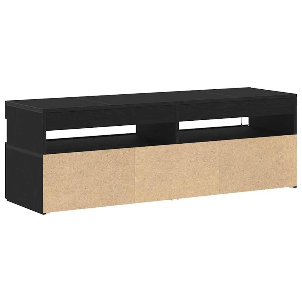 TV Cabinet Modern Black Oak 120cm Engineered Wood with LED Lighting
