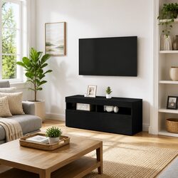 LED-Illuminated Black Oak TV Cabinet for Living Rooms
