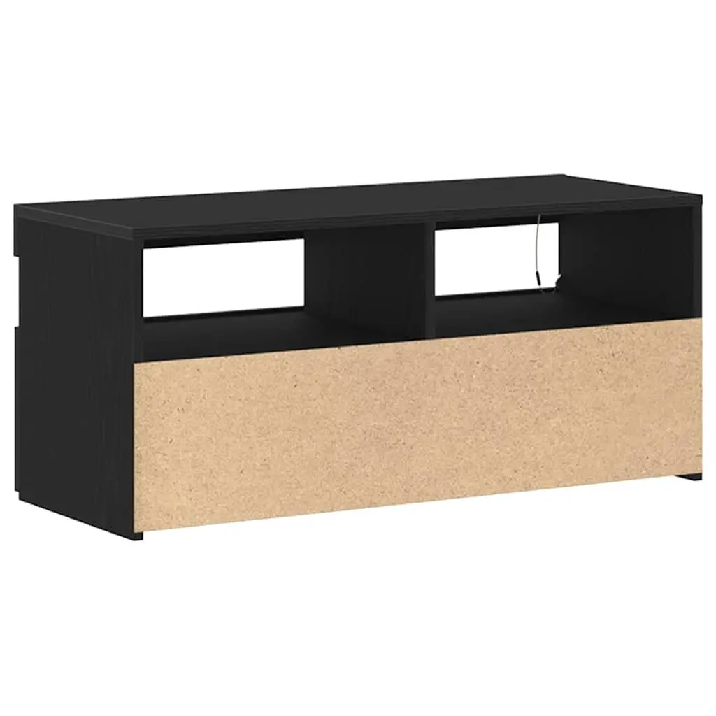 TV Cabinet Modern Black Oak Lowboard Engineered Wood with LED Lights
