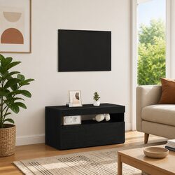 Black Oak TV Cabinet with LED Lighting for Living Rooms