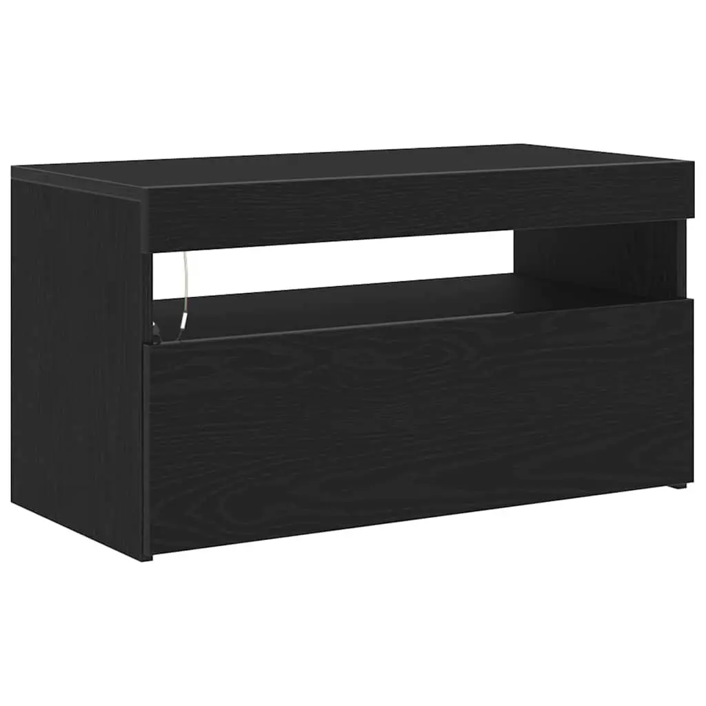 TV Cabinet Black Oak 75x35x40cm Engineered Wood with LED Lighting
