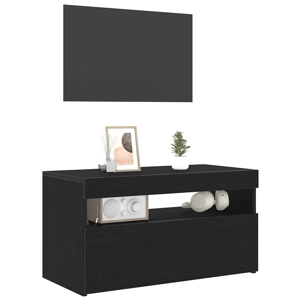 TV Cabinet Black Oak 75x35x40cm Engineered Wood with LED Lighting