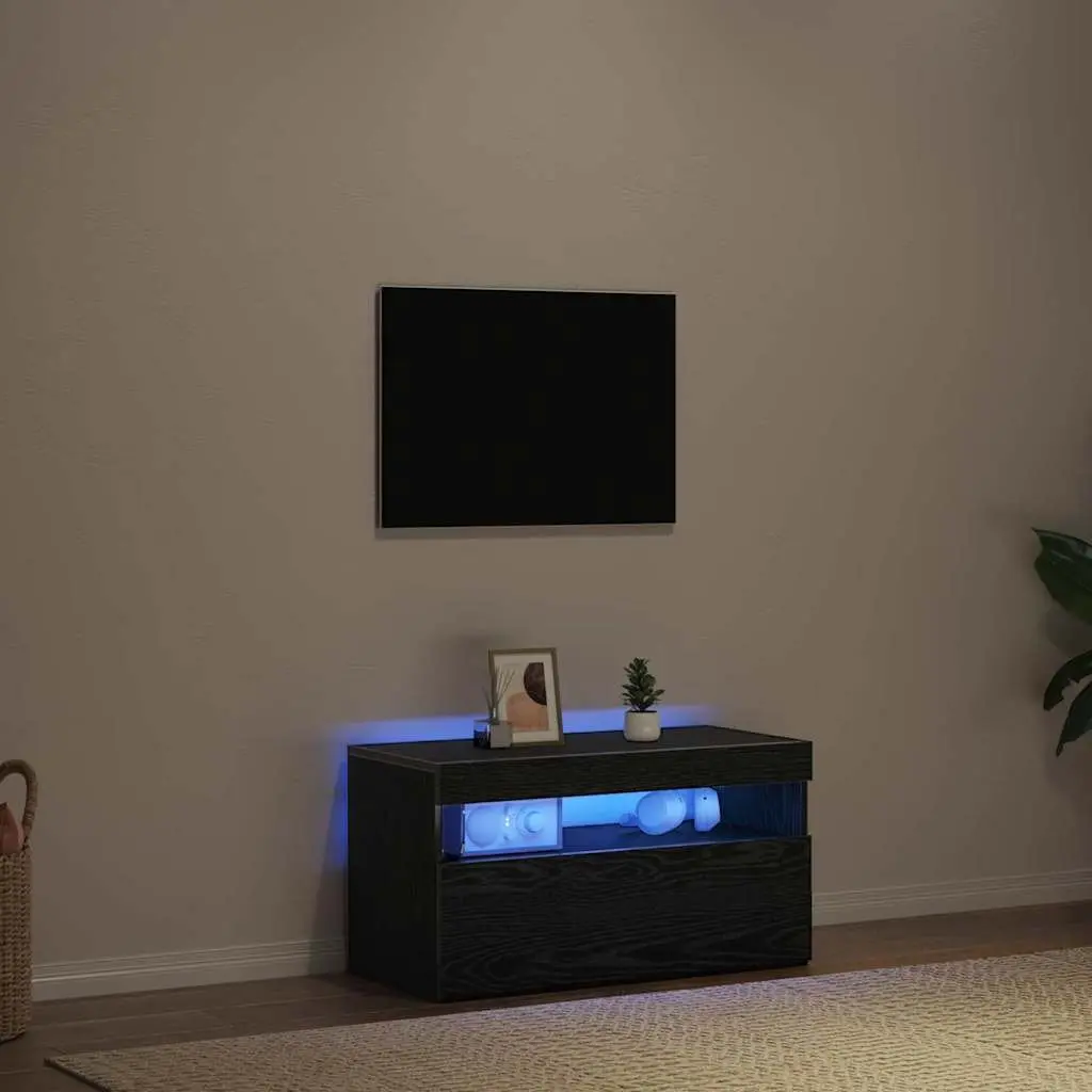 TV Cabinet Black Oak 75x35x40cm Engineered Wood with LED Lighting