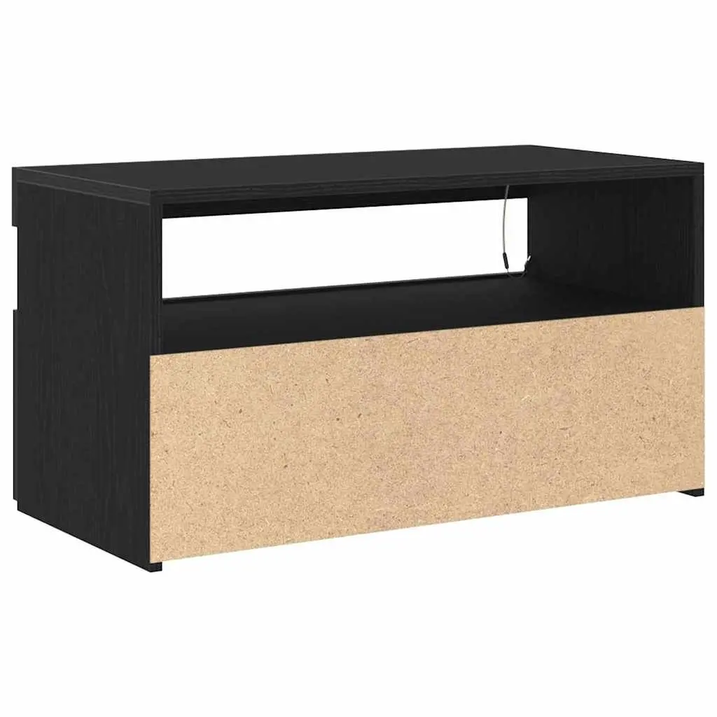 TV Cabinet Black Oak 75x35x40cm Engineered Wood with LED Lighting