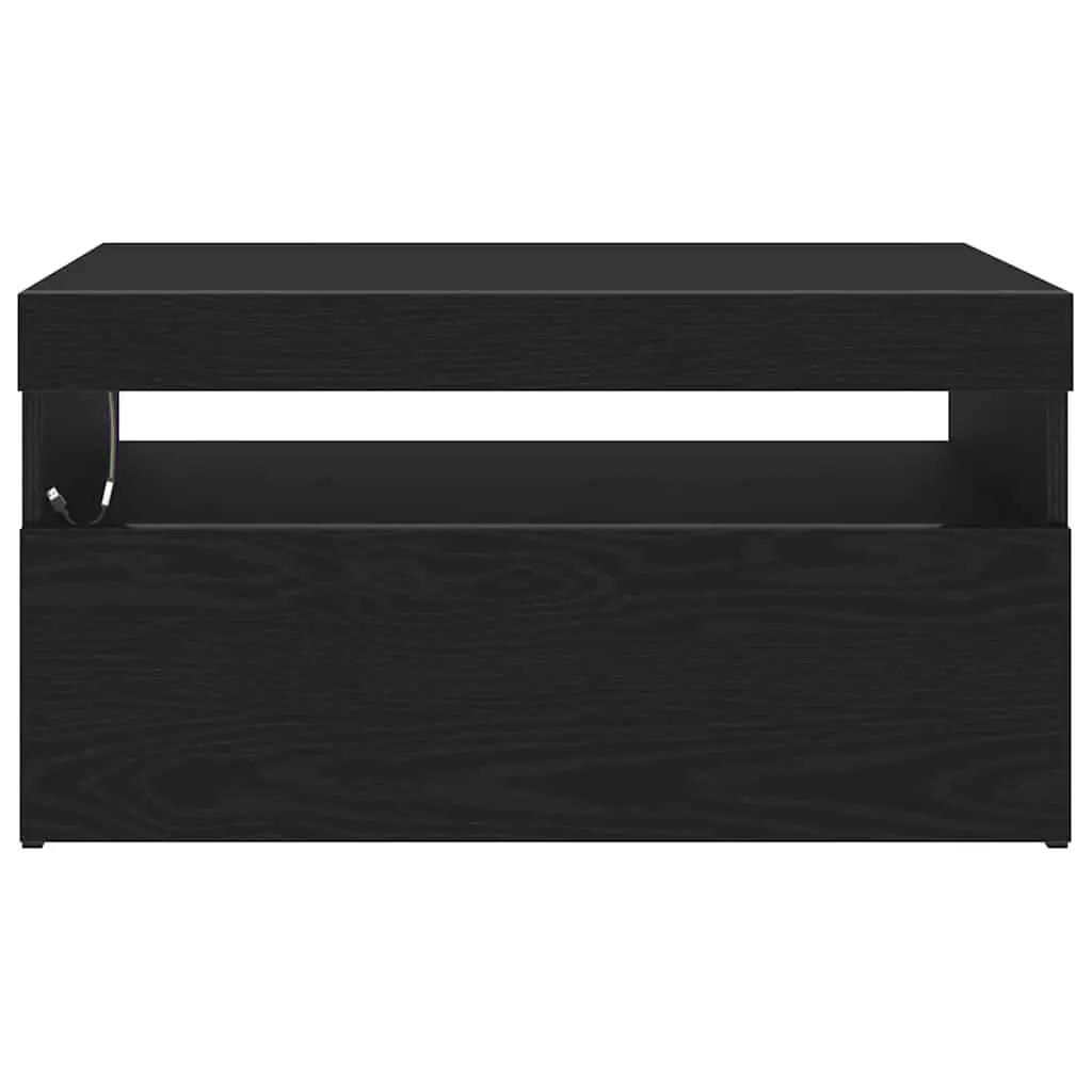 TV Cabinet Black Oak 75x35x40cm Engineered Wood with LED Lighting
