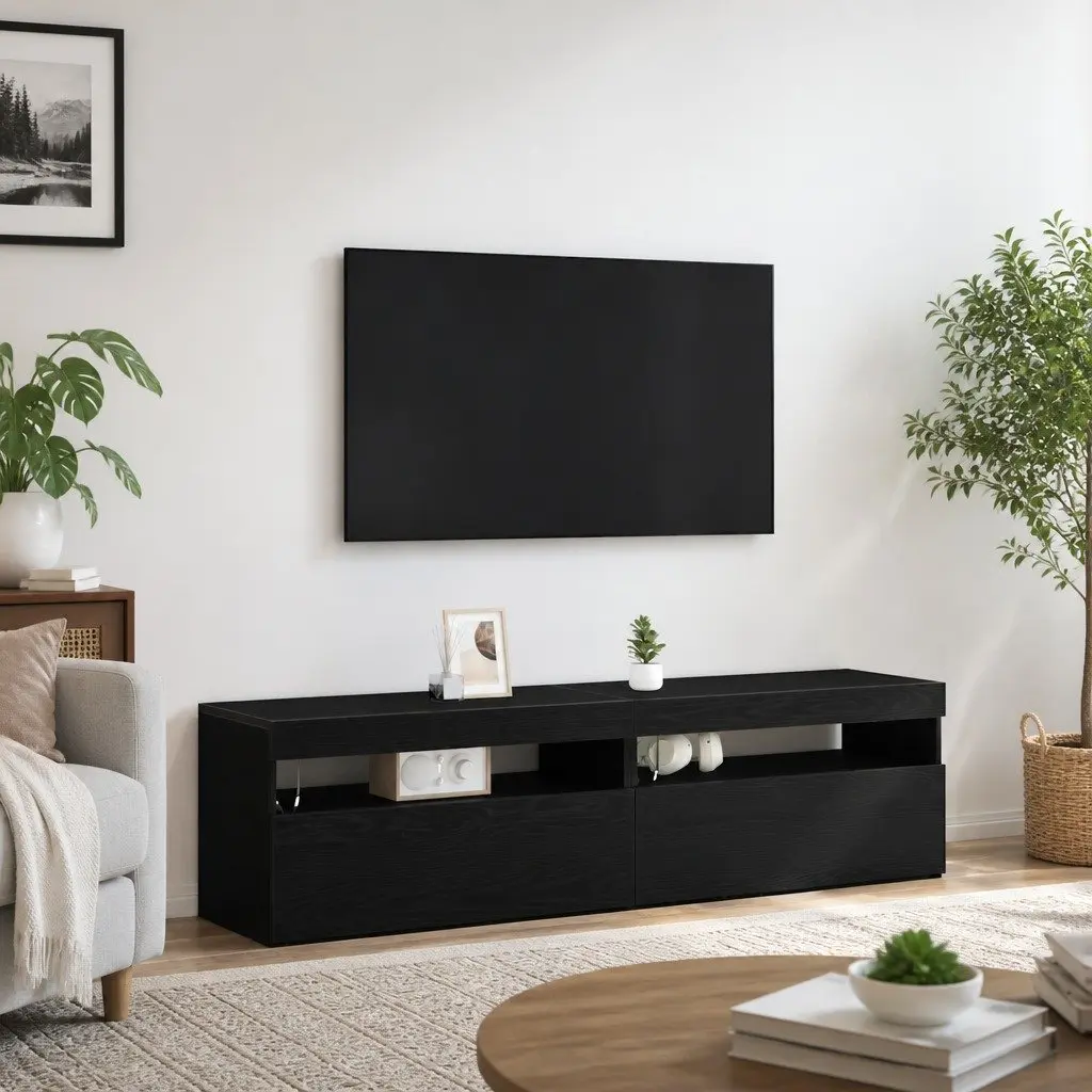 TV Cabinet 2 pcs Black 75 x 35 x 40 cm Engineered Wood Lowboard Storage Unit