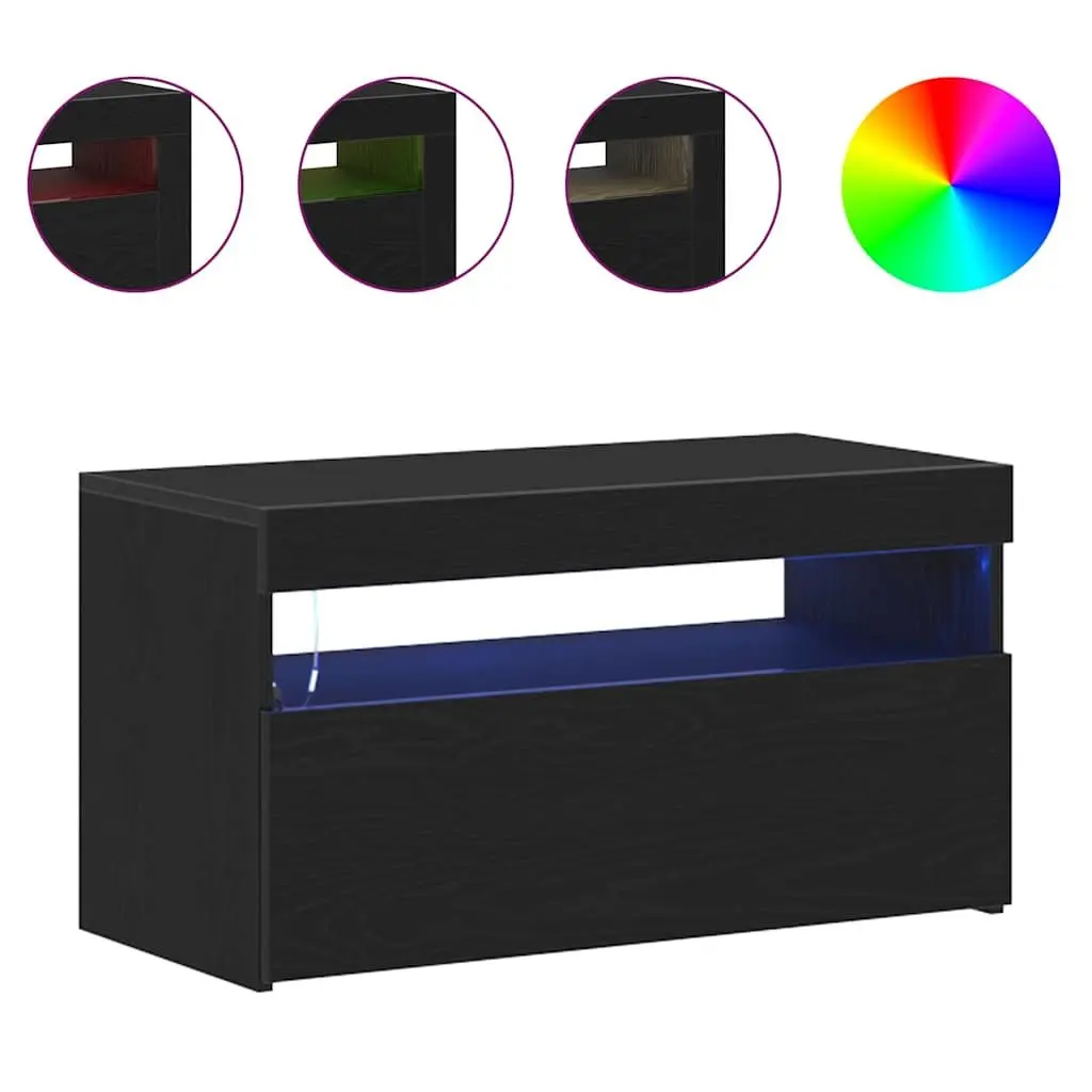 TV Cabinet Black 75 x 35 x 40 cm Engineered Wood 2 Piece Lowboard Storage Unit