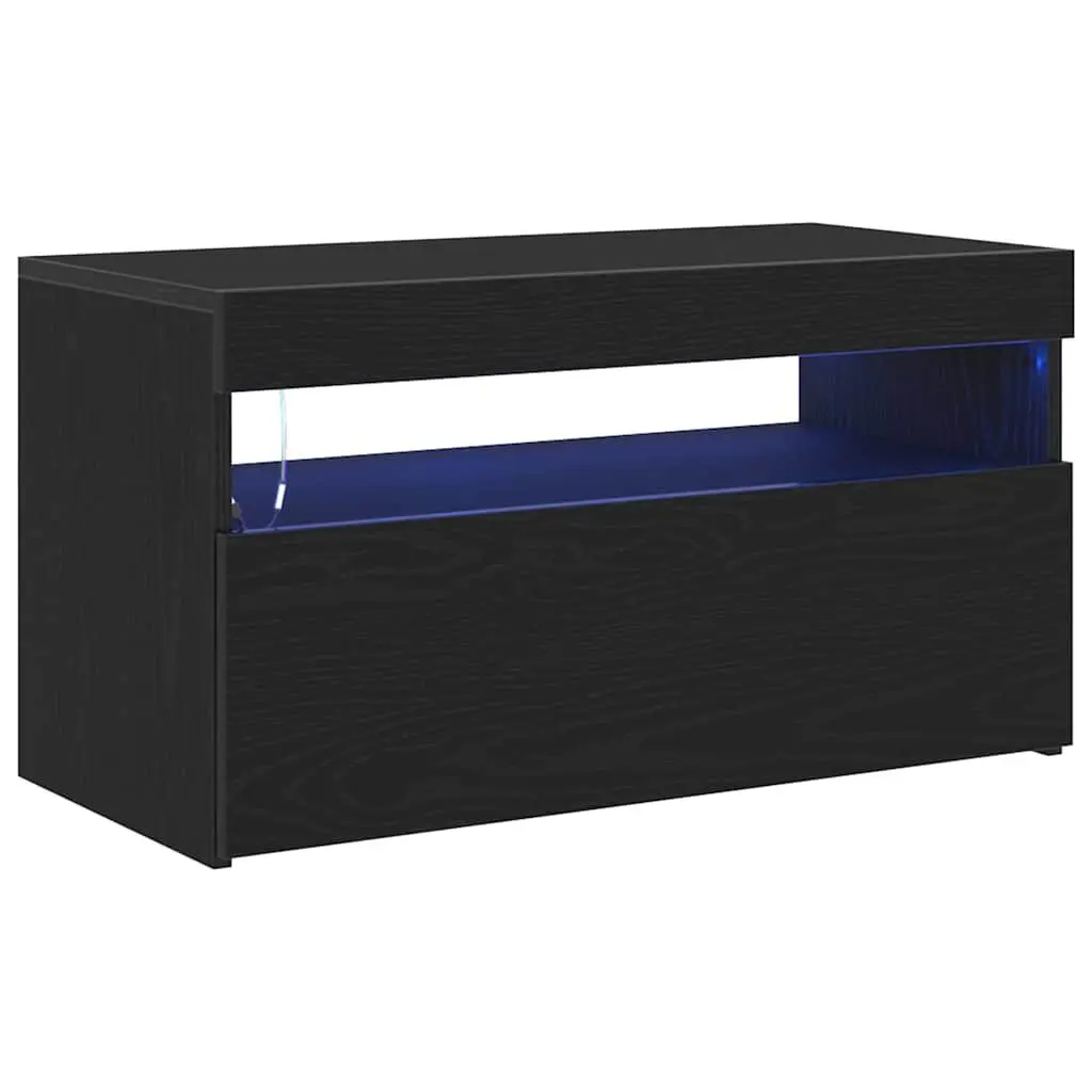TV Cabinet Black 75 x 35 x 40 cm Engineered Wood 2 Piece Lowboard Storage Unit