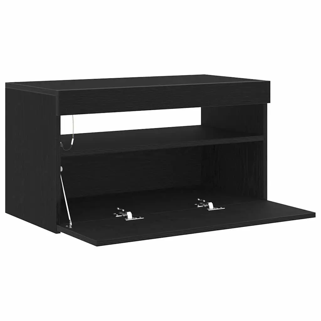 TV Cabinet Black 75 x 35 x 40 cm Engineered Wood 2 Piece Lowboard Storage Unit