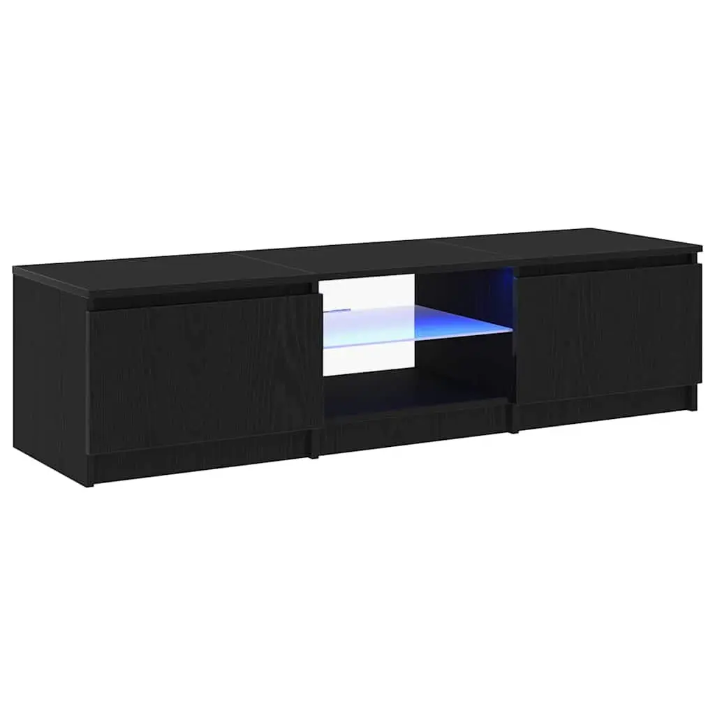 Black Oak Modern TV Cabinet with LED Lights and Shelves