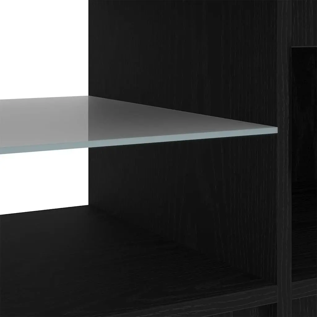 Black Oak Modern TV Cabinet with LED Lights and Shelves