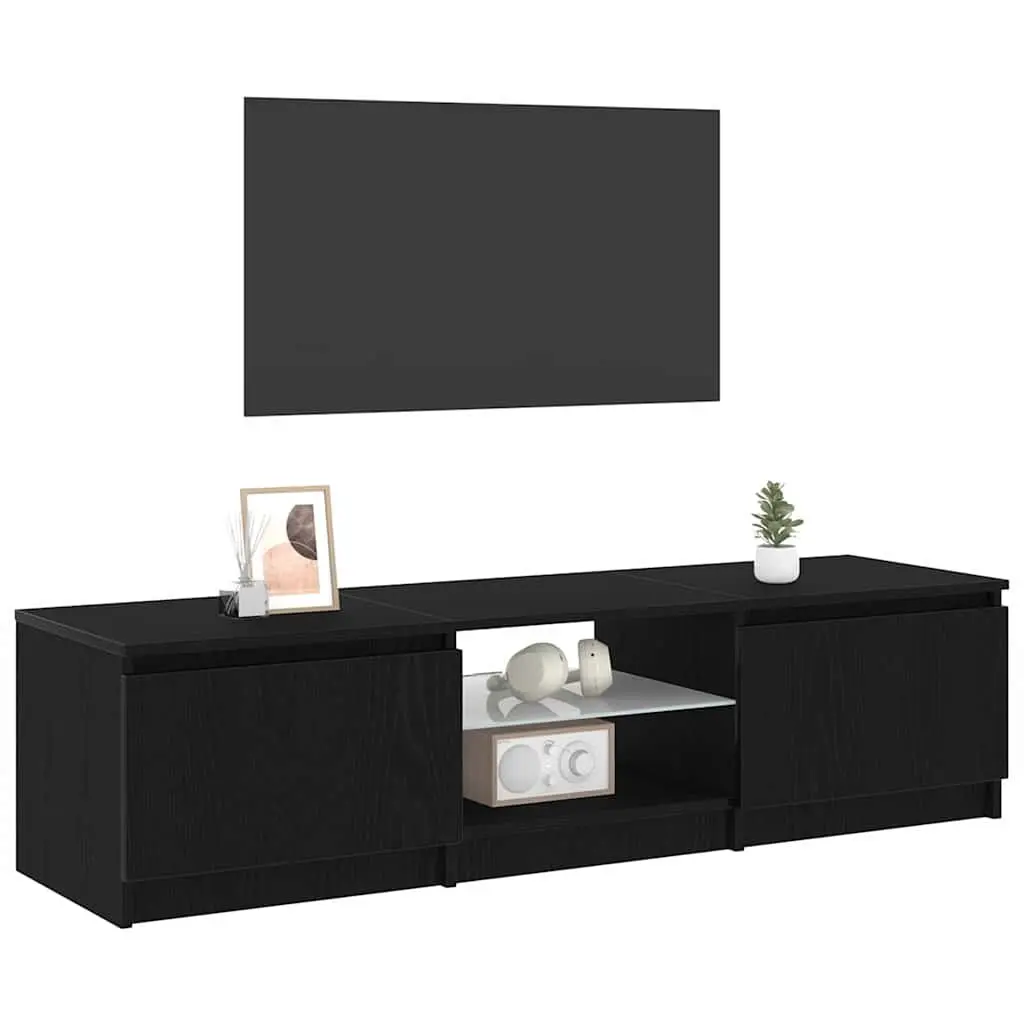 Black Oak Modern TV Cabinet with LED Lights and Shelves